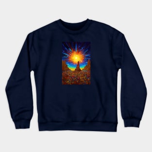 Celestial Cataclysm: A Meteor's Dance of Imminent Danger in the Stained Glass Desert Crewneck Sweatshirt